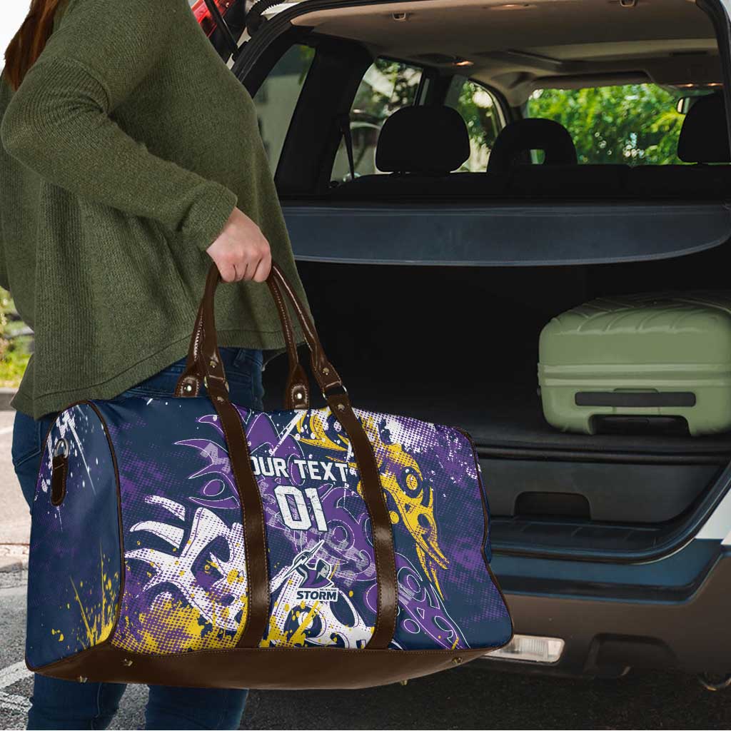 Personalized Melbourne Storm Rugby Travel Bag Urban Street Graffiti Style - Distressed Splatter Elements
