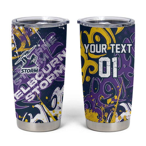 Personalized Melbourne Storm Rugby Tumbler Cup Urban Street Graffiti Style - Distressed Splatter Elements