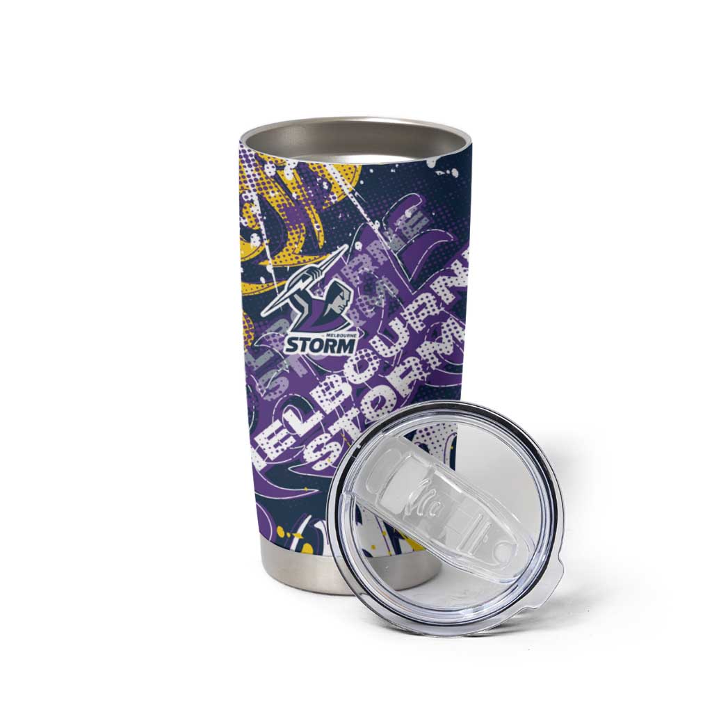Personalized Melbourne Storm Rugby Tumbler Cup Urban Street Graffiti Style - Distressed Splatter Elements