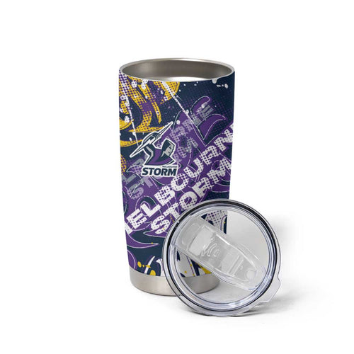Personalized Melbourne Storm Rugby Tumbler Cup Urban Street Graffiti Style - Distressed Splatter Elements
