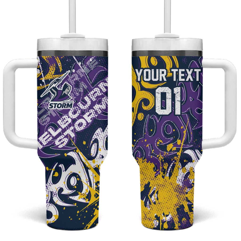 Personalized Melbourne Storm Rugby Tumbler With Handle Urban Street Graffiti Style - Distressed Splatter Elements
