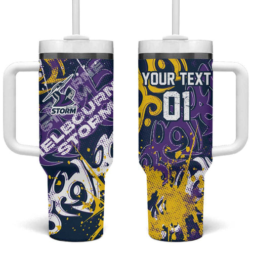 Personalized Melbourne Storm Rugby Tumbler With Handle Urban Street Graffiti Style - Distressed Splatter Elements