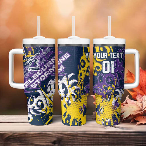 Personalized Melbourne Storm Rugby Tumbler With Handle Urban Street Graffiti Style - Distressed Splatter Elements