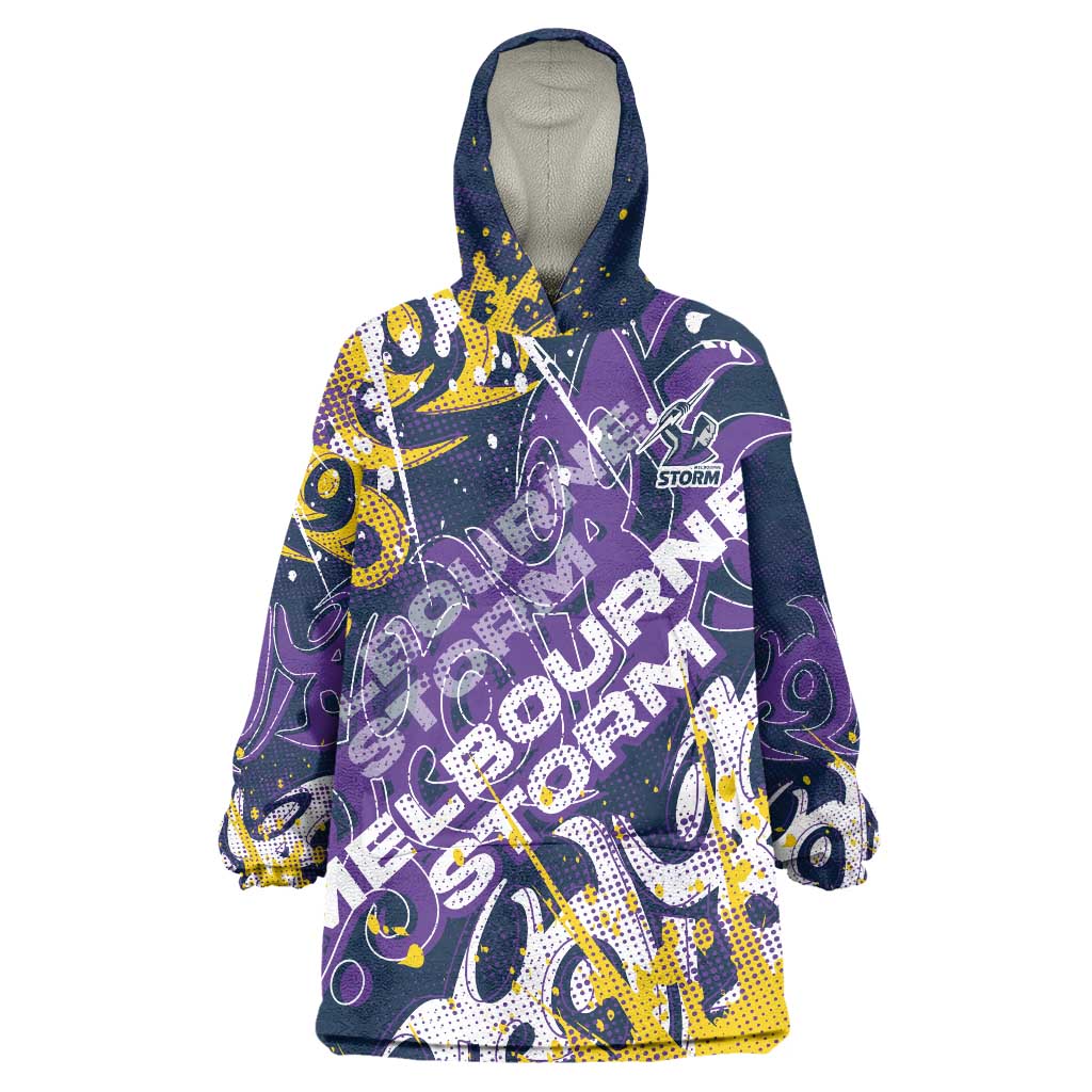 Personalized Melbourne Storm Rugby Wearable Blanket Hoodie Urban Street Graffiti Style - Distressed Splatter Elements