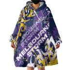 Personalized Melbourne Storm Rugby Wearable Blanket Hoodie Urban Street Graffiti Style - Distressed Splatter Elements