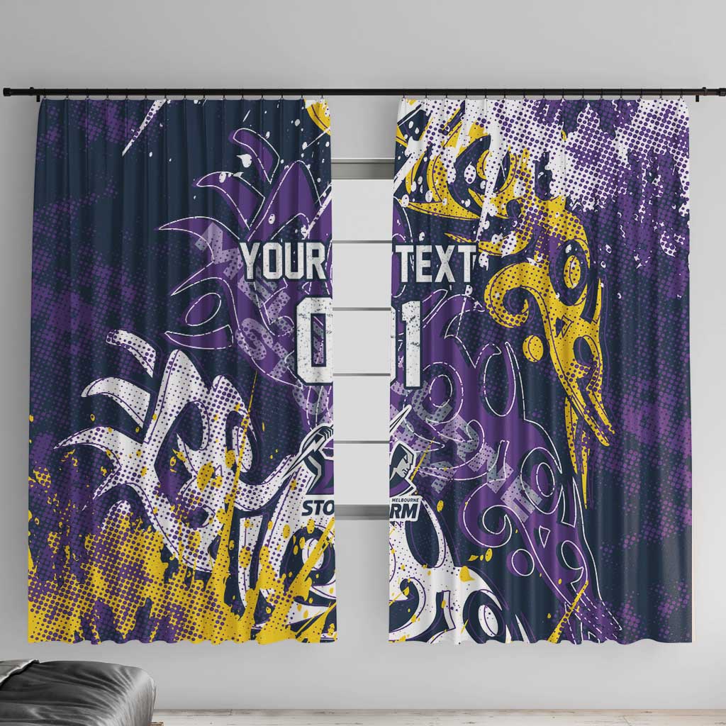 Personalized Melbourne Storm Rugby Window Curtain Urban Street Graffiti Style - Distressed Splatter Elements