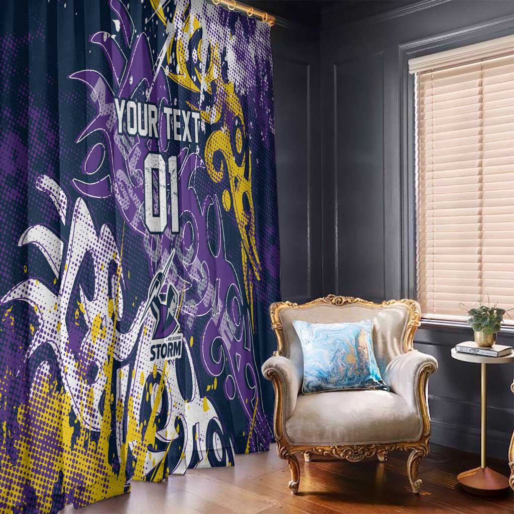 Personalized Melbourne Storm Rugby Window Curtain Urban Street Graffiti Style - Distressed Splatter Elements