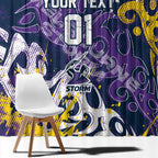 Personalized Melbourne Storm Rugby Window Curtain Urban Street Graffiti Style - Distressed Splatter Elements