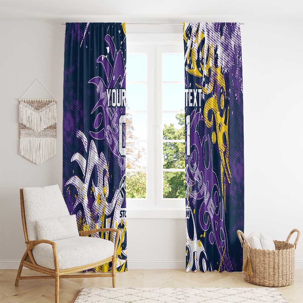 Personalized Melbourne Storm Rugby Window Curtain Urban Street Graffiti Style - Distressed Splatter Elements