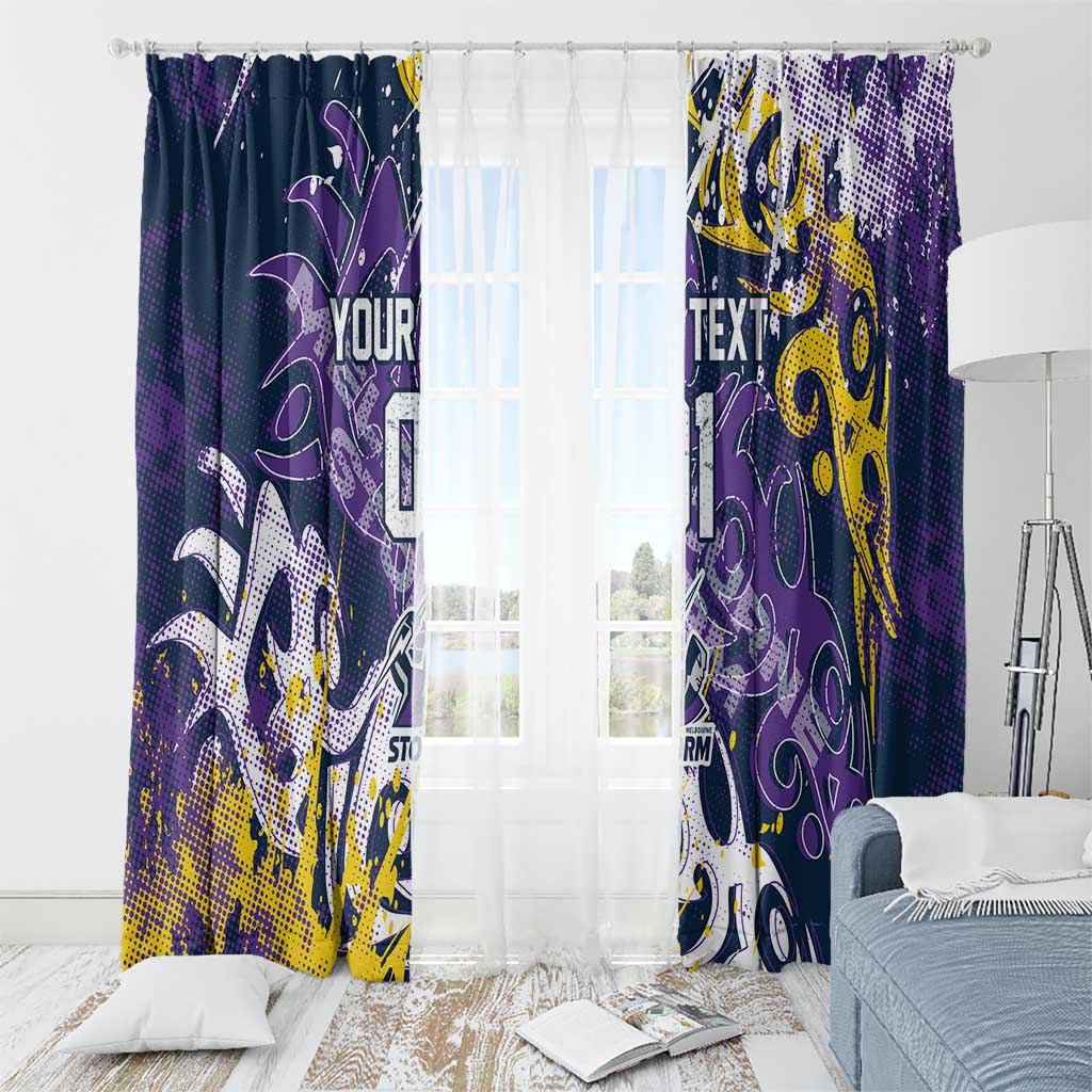 Personalized Melbourne Storm Rugby Window Curtain Urban Street Graffiti Style - Distressed Splatter Elements