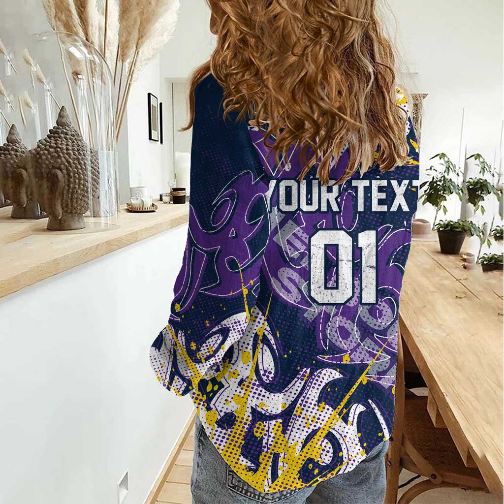 Personalized Melbourne Storm Rugby Women Casual Shirt Urban Street Graffiti Style - Distressed Splatter Elements