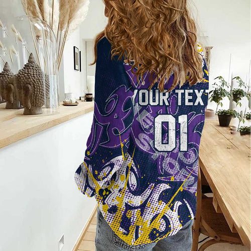 Personalized Melbourne Storm Rugby Women Casual Shirt Urban Street Graffiti Style - Distressed Splatter Elements