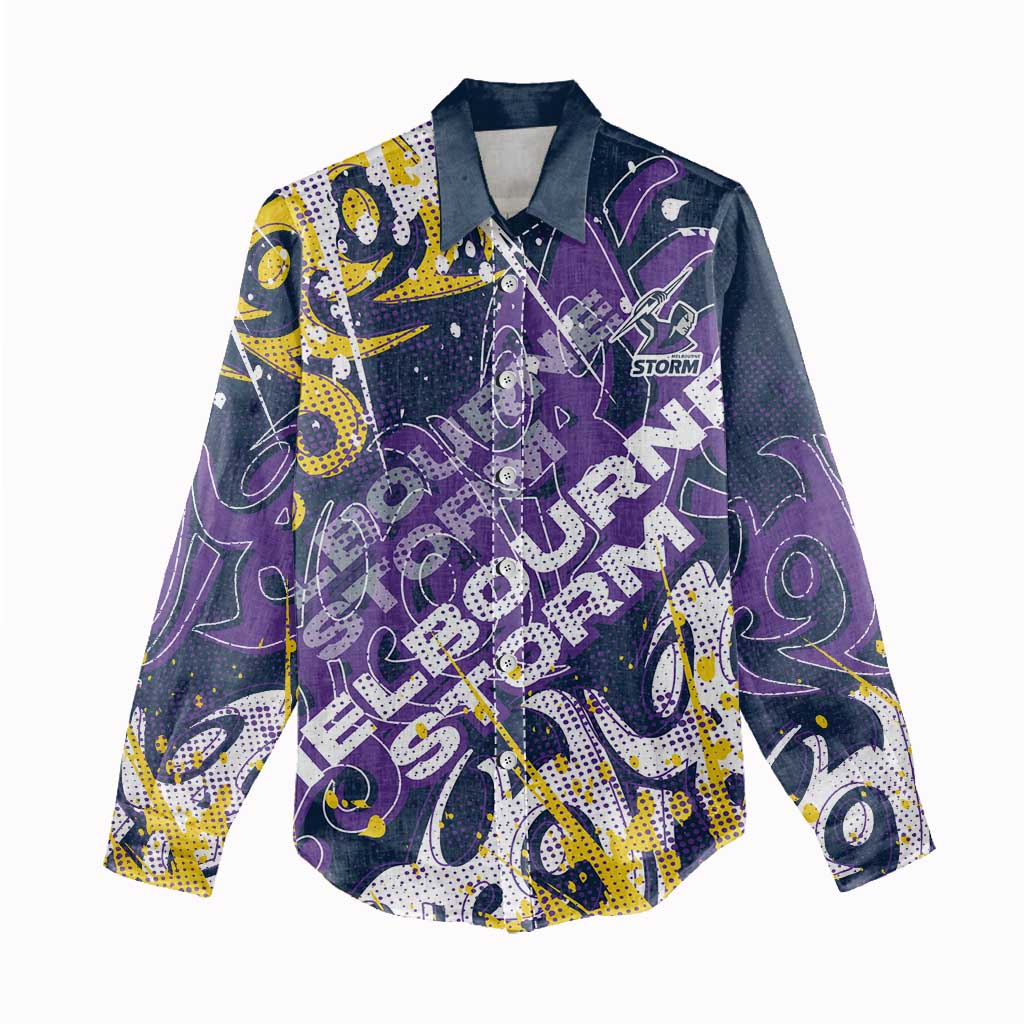 Personalized Melbourne Storm Rugby Women Casual Shirt Urban Street Graffiti Style - Distressed Splatter Elements