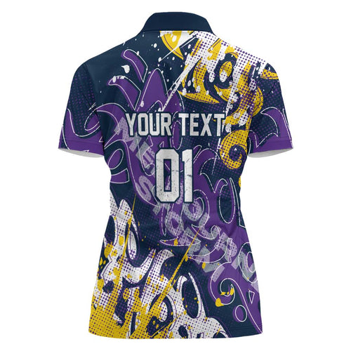 Personalized Melbourne Storm Rugby Women Polo Shirt Urban Street Graffiti Style - Distressed Splatter Elements
