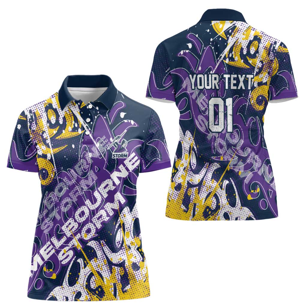 Personalized Melbourne Storm Rugby Women Polo Shirt Urban Street Graffiti Style - Distressed Splatter Elements