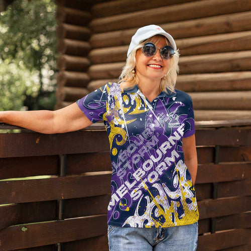 Personalized Melbourne Storm Rugby Women Polo Shirt Urban Street Graffiti Style - Distressed Splatter Elements