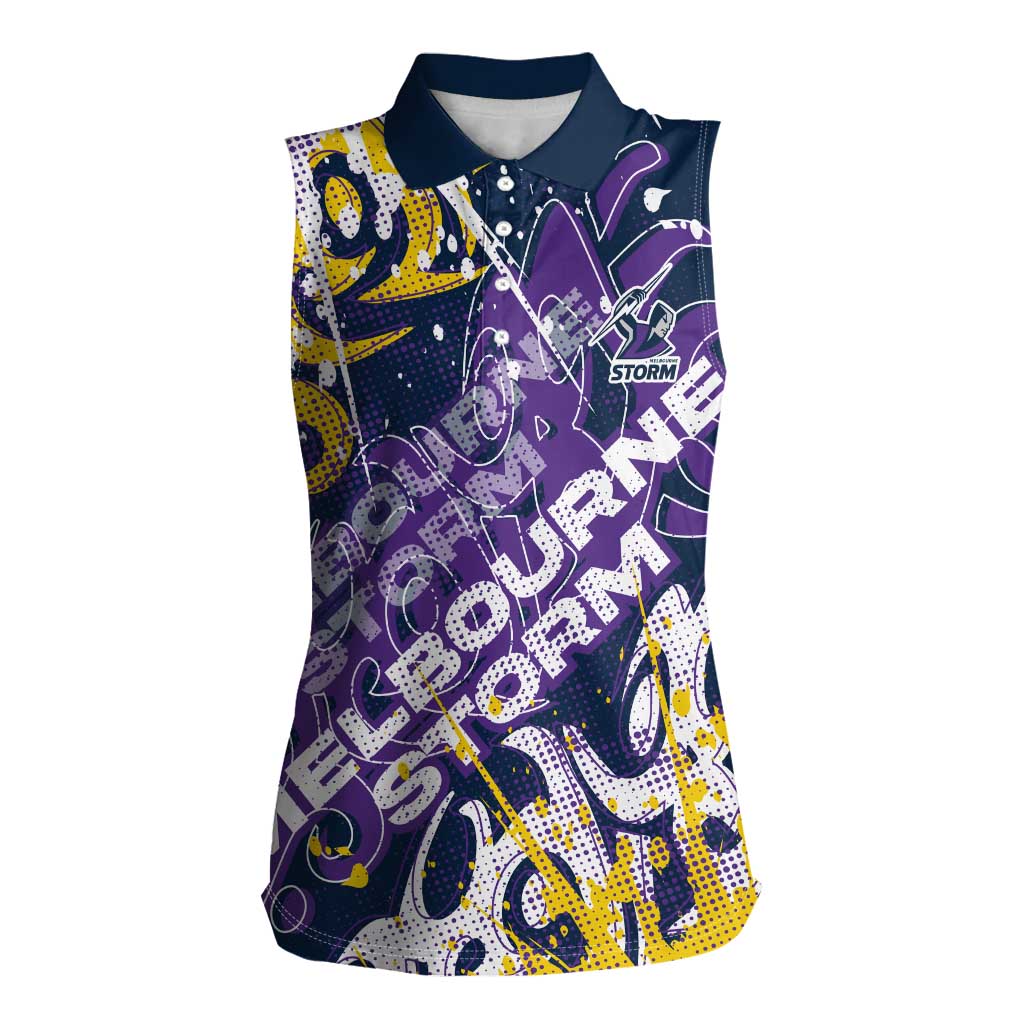 Personalized Melbourne Storm Rugby Women Sleeveless Polo Shirt Urban Street Graffiti Style - Distressed Splatter Elements