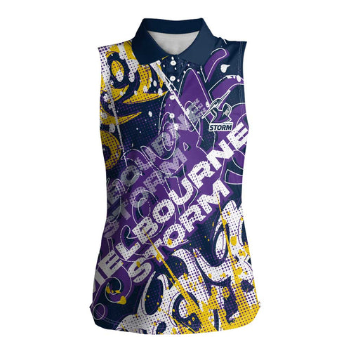 Personalized Melbourne Storm Rugby Women Sleeveless Polo Shirt Urban Street Graffiti Style - Distressed Splatter Elements