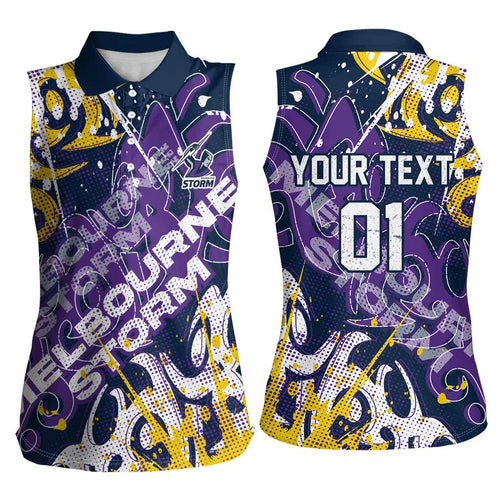 Personalized Melbourne Storm Rugby Women Sleeveless Polo Shirt Urban Street Graffiti Style - Distressed Splatter Elements