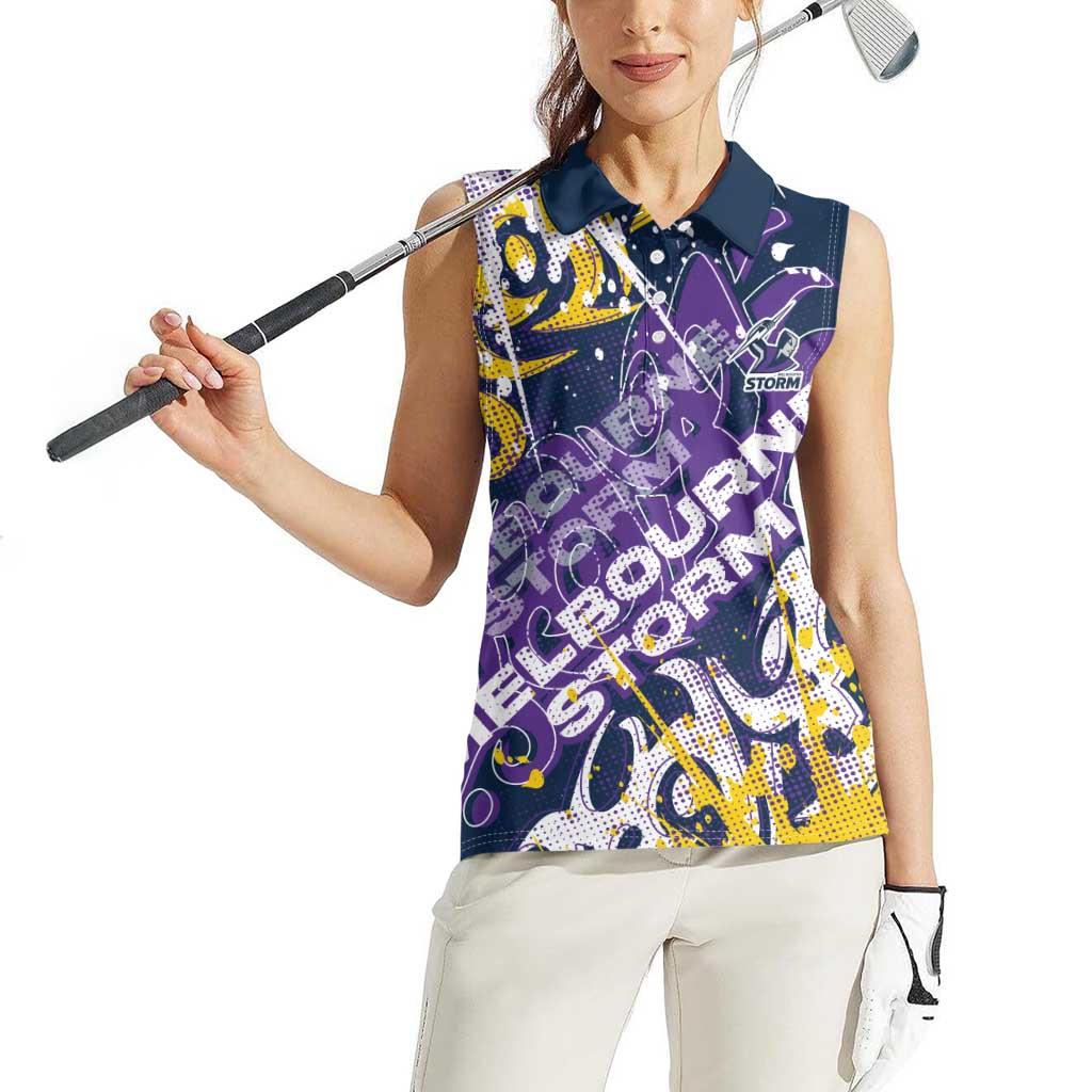 Personalized Melbourne Storm Rugby Women Sleeveless Polo Shirt Urban Street Graffiti Style - Distressed Splatter Elements