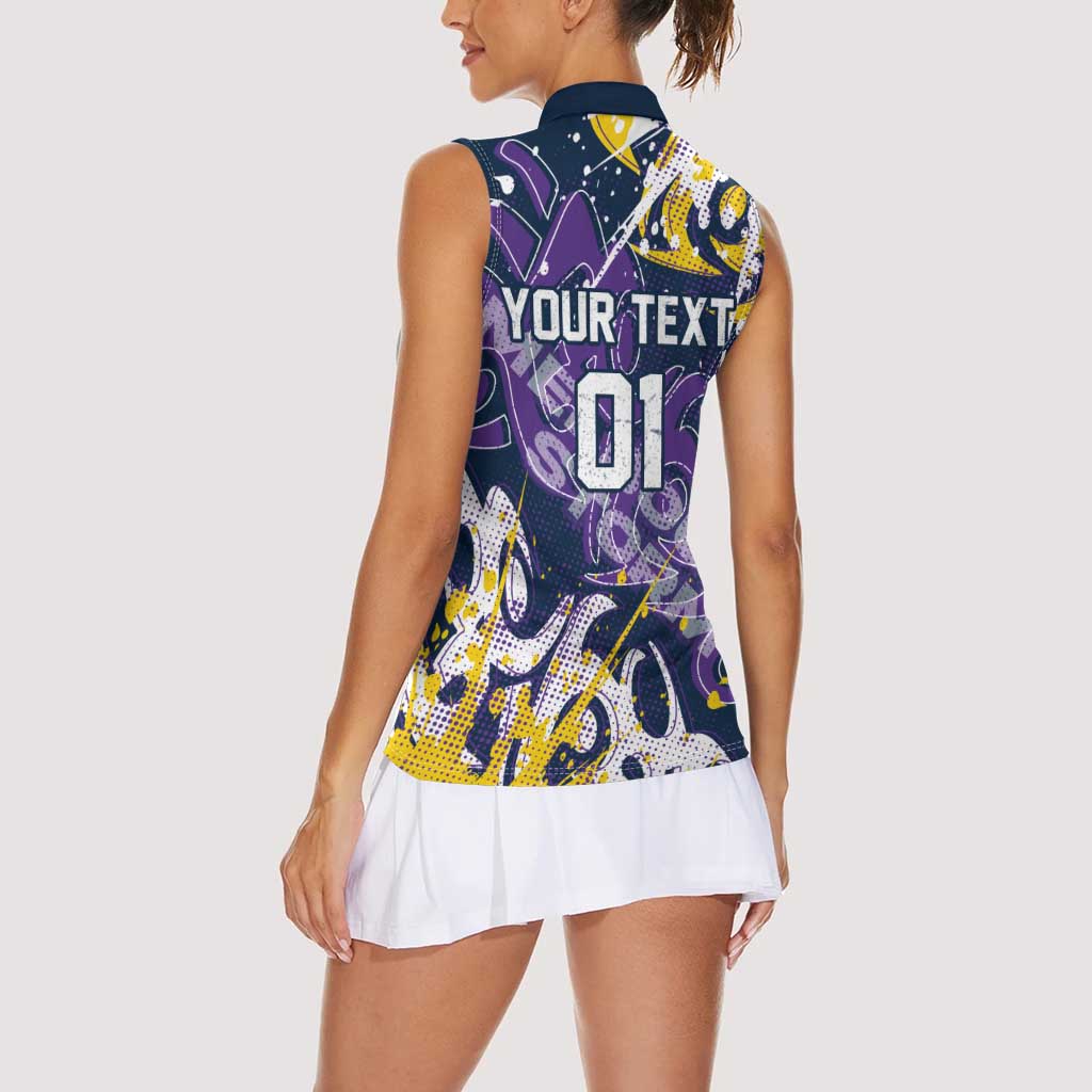 Personalized Melbourne Storm Rugby Women Sleeveless Polo Shirt Urban Street Graffiti Style - Distressed Splatter Elements