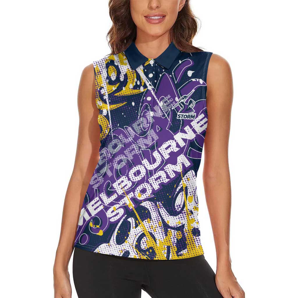 Personalized Melbourne Storm Rugby Women Sleeveless Polo Shirt Urban Street Graffiti Style - Distressed Splatter Elements