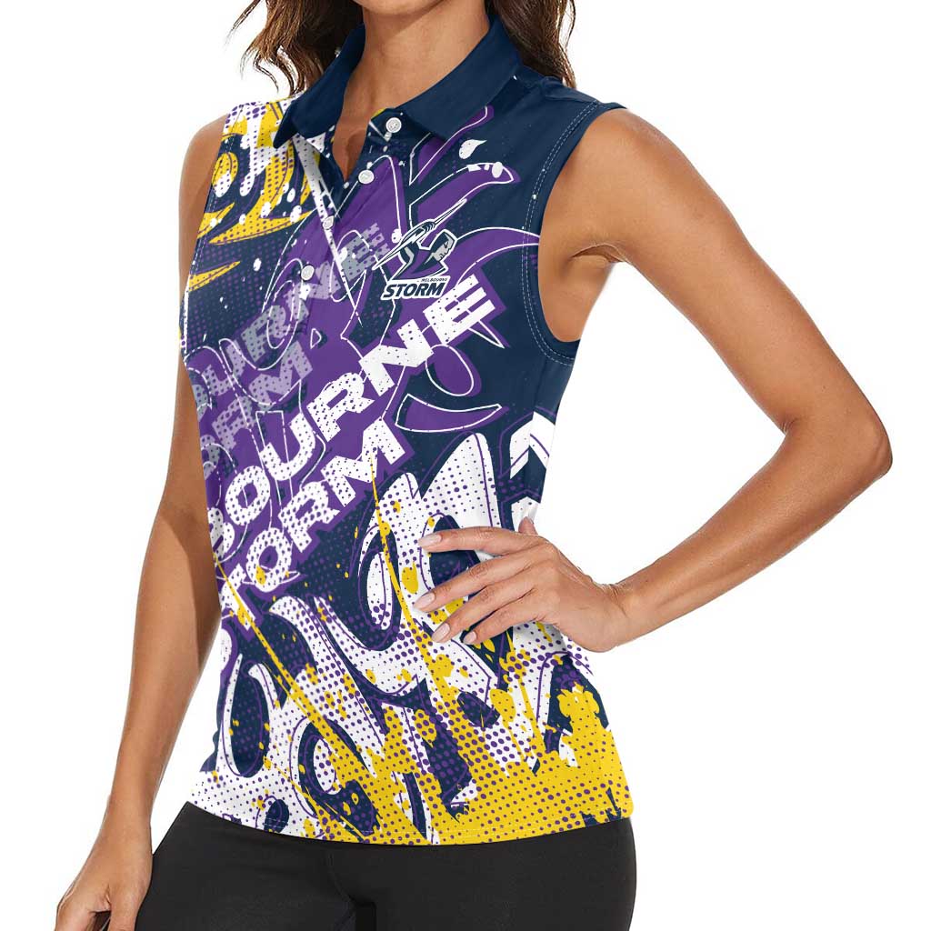 Personalized Melbourne Storm Rugby Women Sleeveless Polo Shirt Urban Street Graffiti Style - Distressed Splatter Elements