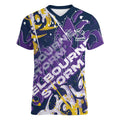 Personalized Melbourne Storm Rugby Women V-Neck T-Shirt Urban Street Graffiti Style - Distressed Splatter Elements