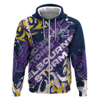 Personalized Melbourne Storm Rugby Zip Hoodie Urban Street Graffiti Style - Distressed Splatter Elements