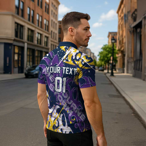 Personalized Melbourne Storm Rugby Zipper Polo Shirt Urban Street Graffiti Style - Distressed Splatter Elements
