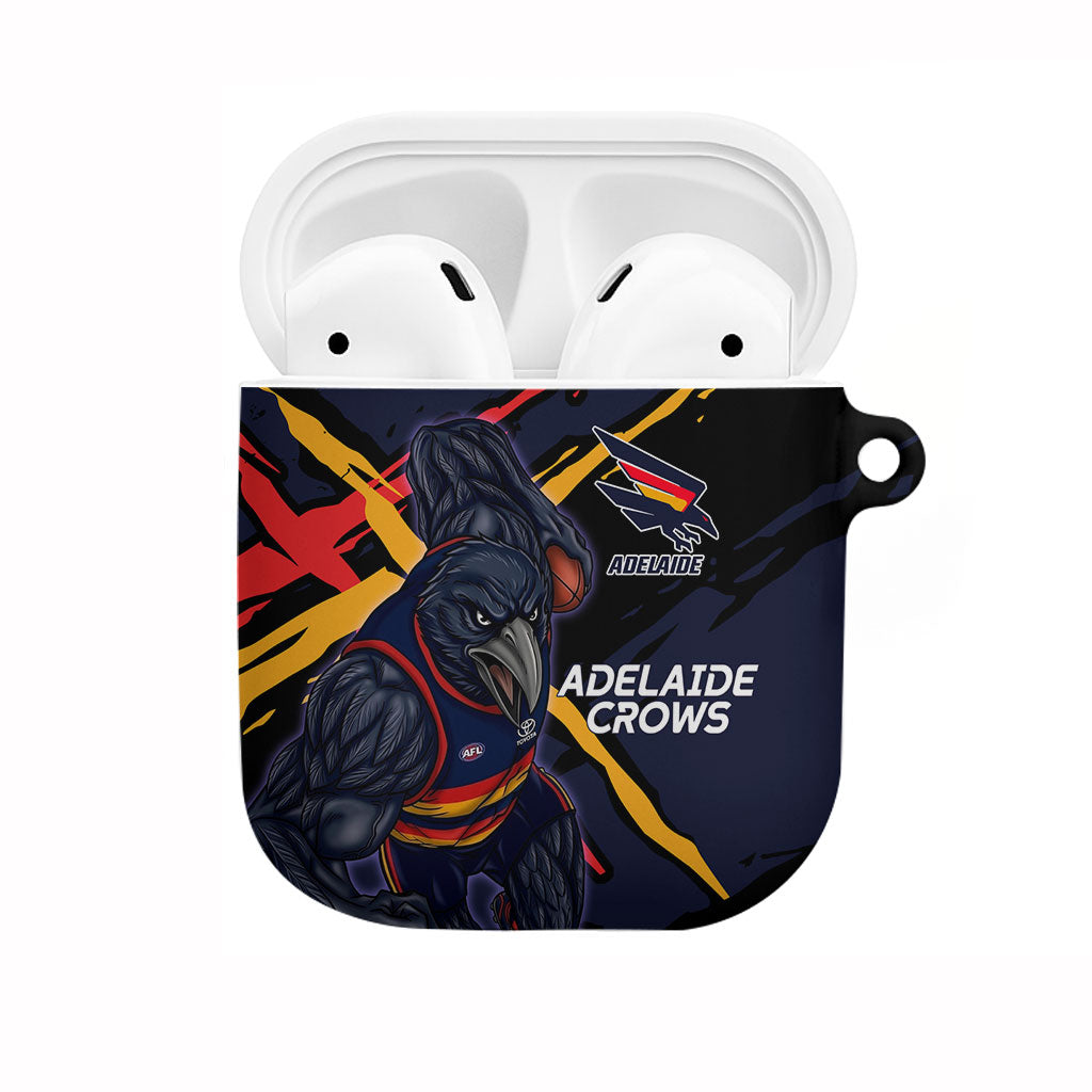 Adelaide Football Club AirPods Case Crows Muscular Mascot Graphic - Abstract Paint Splatter Art