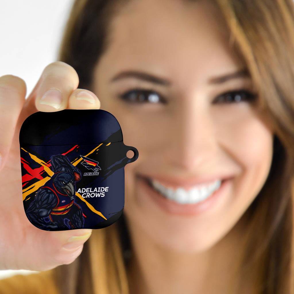 Adelaide Football Club AirPods Case Crows Muscular Mascot Graphic - Abstract Paint Splatter Art