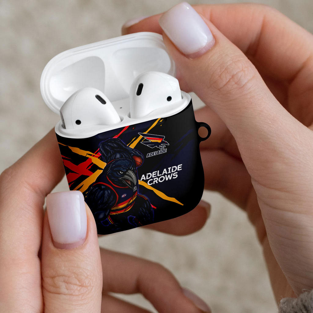 Adelaide Football Club AirPods Case Crows Muscular Mascot Graphic - Abstract Paint Splatter Art