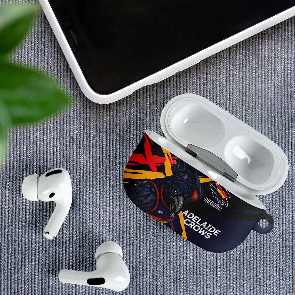 Adelaide Football Club AirPods Case Crows Muscular Mascot Graphic - Abstract Paint Splatter Art