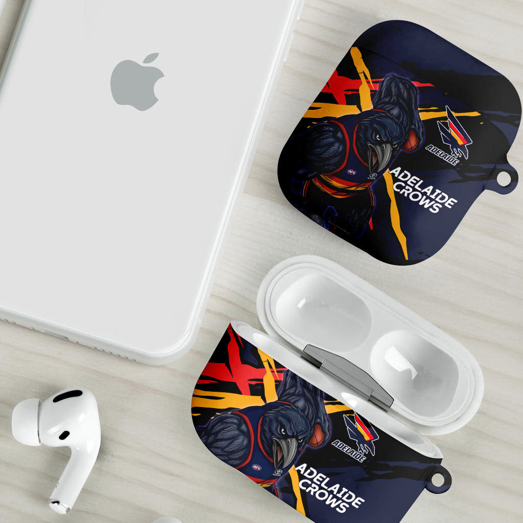 Adelaide Football Club AirPods Case Crows Muscular Mascot Graphic - Abstract Paint Splatter Art