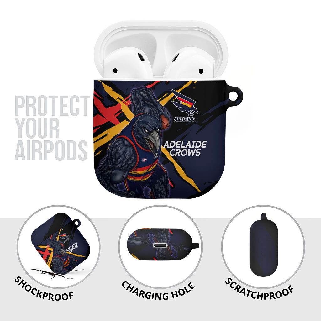 Adelaide Football Club AirPods Case Crows Muscular Mascot Graphic - Abstract Paint Splatter Art