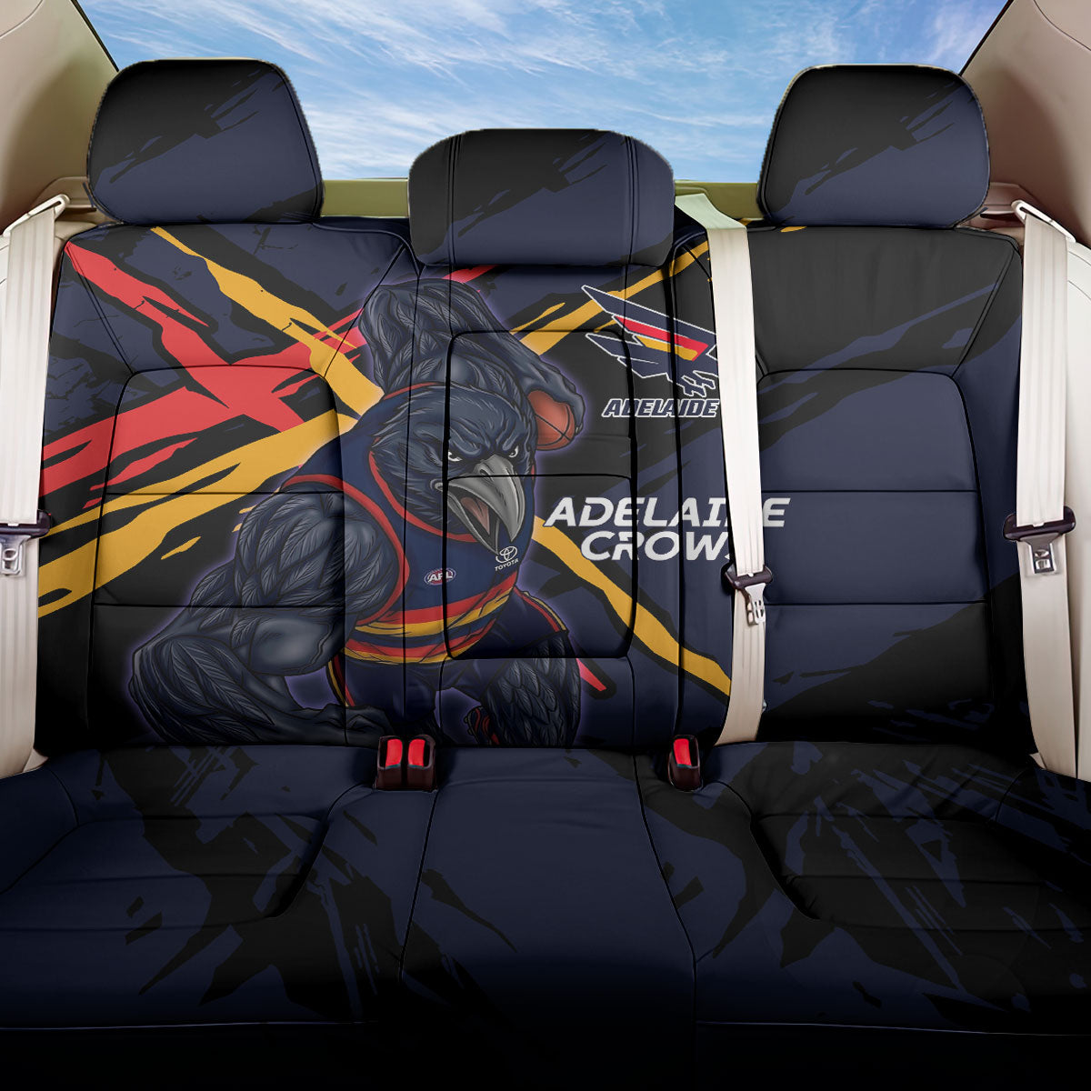 Adelaide Football Club Back Car Seat Cover Crows Muscular Mascot Graphic - Abstract Paint Splatter Art