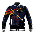 Adelaide Football Club Baseball Jacket Crows Muscular Mascot Graphic - Abstract Paint Splatter Art