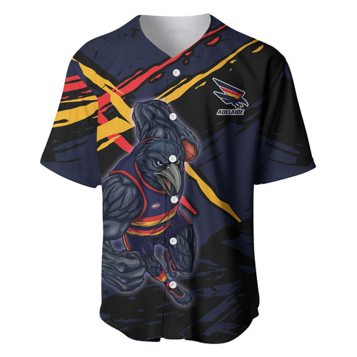 Adelaide Football Club Baseball Jersey Crows Muscular Mascot Graphic - Abstract Paint Splatter Art