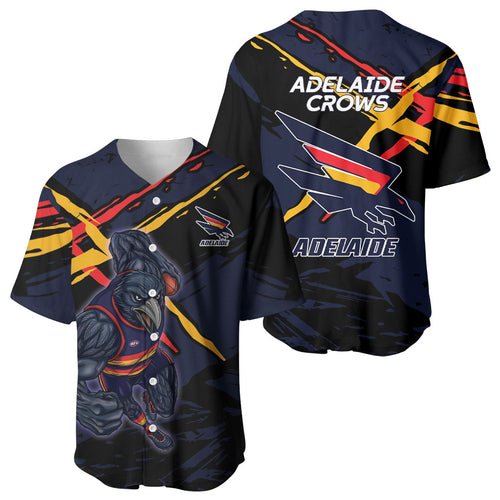 Adelaide Football Club Baseball Jersey Crows Muscular Mascot Graphic - Abstract Paint Splatter Art