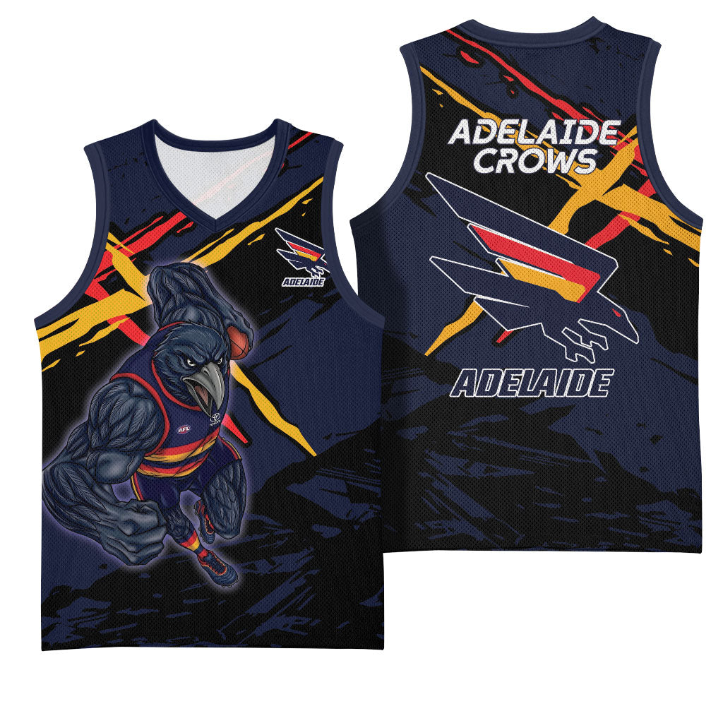 Adelaide Football Club Basketball Jersey Crows Muscular Mascot Graphic - Abstract Paint Splatter Art