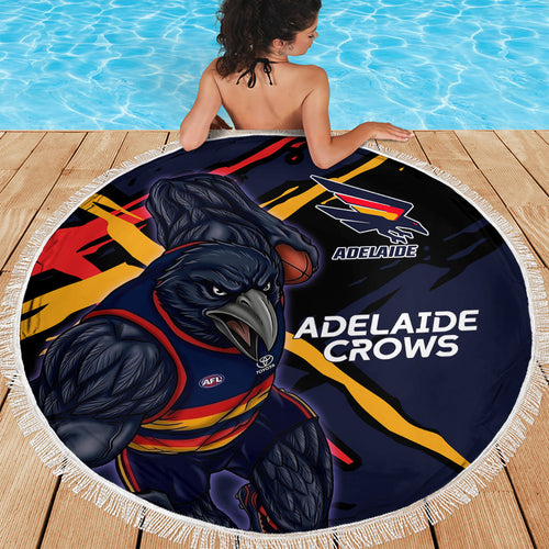 Adelaide Football Club Beach Blanket Crows Muscular Mascot Graphic - Abstract Paint Splatter Art