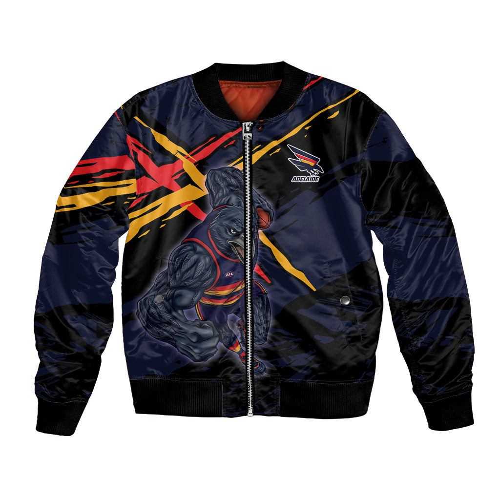 Adelaide Football Club Bomber Jacket Crows Muscular Mascot Graphic - Abstract Paint Splatter Art