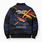 Adelaide Football Club Bomber Puffer Jacket Crows Muscular Mascot Graphic - Abstract Paint Splatter Art