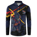 Adelaide Football Club Button Sweatshirt Crows Muscular Mascot Graphic - Abstract Paint Splatter Art