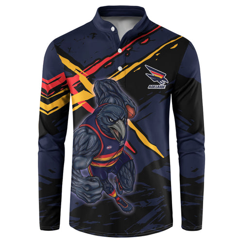 Adelaide Football Club Button Sweatshirt Crows Muscular Mascot Graphic - Abstract Paint Splatter Art