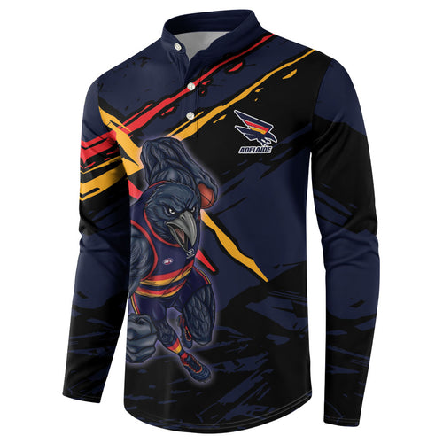 Adelaide Football Club Button Sweatshirt Crows Muscular Mascot Graphic - Abstract Paint Splatter Art