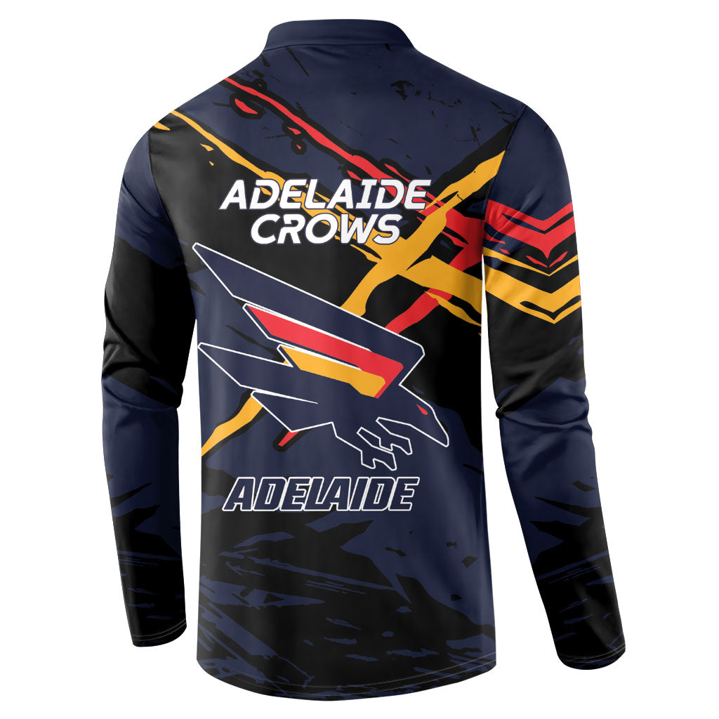 Adelaide Football Club Button Sweatshirt Crows Muscular Mascot Graphic - Abstract Paint Splatter Art
