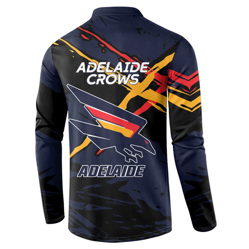 Adelaide Football Club Button Sweatshirt Crows Muscular Mascot Graphic - Abstract Paint Splatter Art