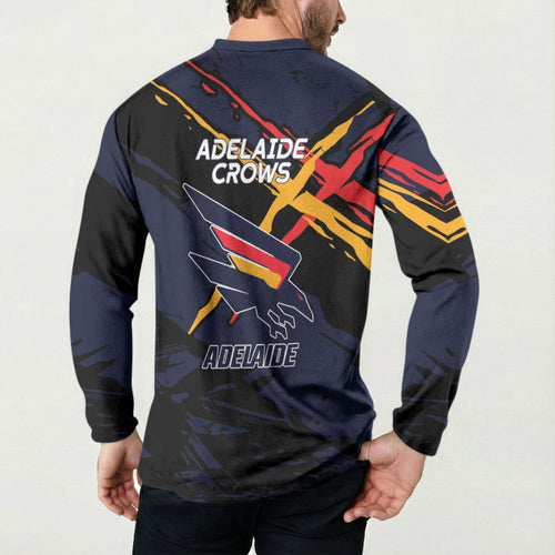 Adelaide Football Club Button Sweatshirt Crows Muscular Mascot Graphic - Abstract Paint Splatter Art